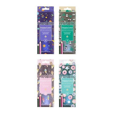 Карандаши цветные, 10 цветов, HappyColor, металлизированные, Bruno Visconti 30-0079 фото 1