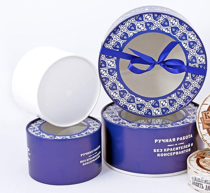 Коробка круглая вальцованная из однослойного пищевого картона для чак-чака и кондитерских изделий ОПТ фото 1