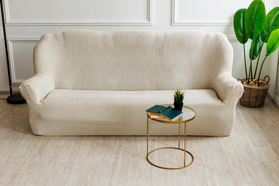 Чехол на трёхместный диван Чехлы&Пледы «Жаккард Волна» шампань ОПТ фото 3