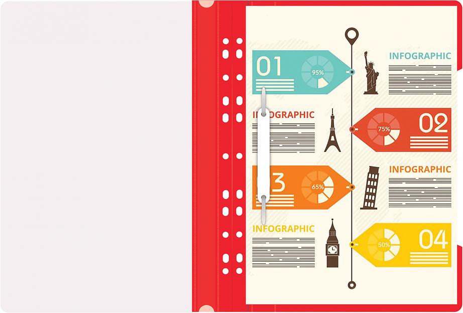 Папка-скоросшиватель Бюрократ PS-P20RED A4 прозрач.верх.лист боков.перф. пластик красный фото 5