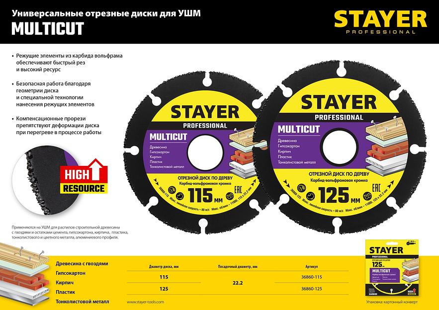 STAYER Multicut, 115 х 22.2 мм, для УШМ, диск отрезной по дереву (36860-115) фото 6