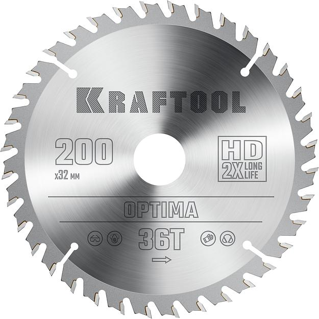 KRAFTOOL Optima, 200 х 32 мм, 36Т, пильный диск по дереву (36951-200-32) фото 1