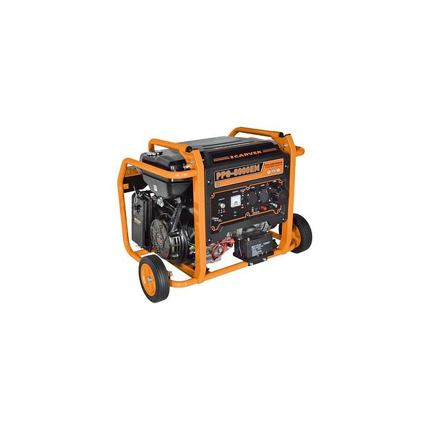 Бензиновый генератор CARVER PPG- 8000ЕM, 230/12 В, 6.5кВт, на колёсах с АКБ [01.020.00030] фото 1