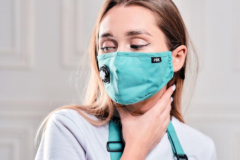 Комплект бирюзовый Фартук TiSi с защитной накидкой + Маска FSK опт фото 2