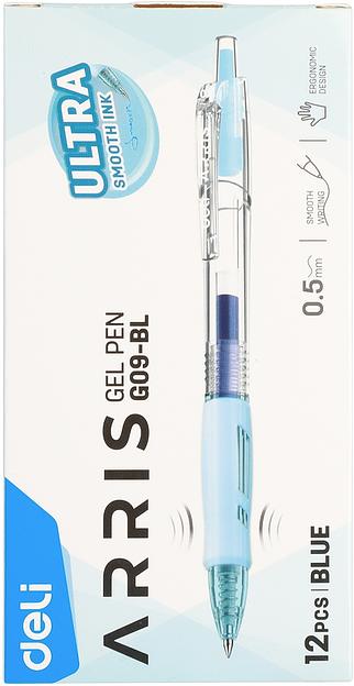 Набор ручек гелев. автоматическая Deli Arris (EG09-BL-P) прозрачный/голубой син. черн. кор.карт. (12шт) линия 0.7мм резин. манжета фото 5