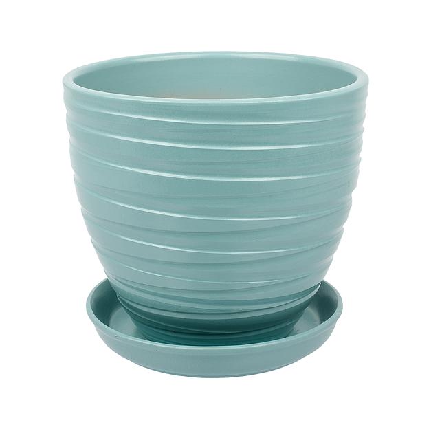 Керамический горшок Рельеф с подставкой, 2,4 л., Д175 Ш175 В158, нежно-голубой фото 1