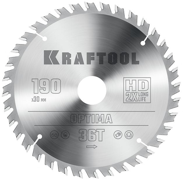 KRAFTOOL Optima, 190 х 30 мм, 36Т, пильный диск по дереву (36951-190-30) фото 1