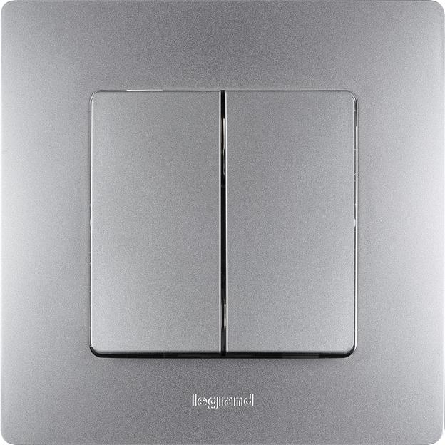 Выключатель двухклавишный, автоматические клеммы, Etika, 10AX, 250В~, алюминий Legrand 672402 фото 5