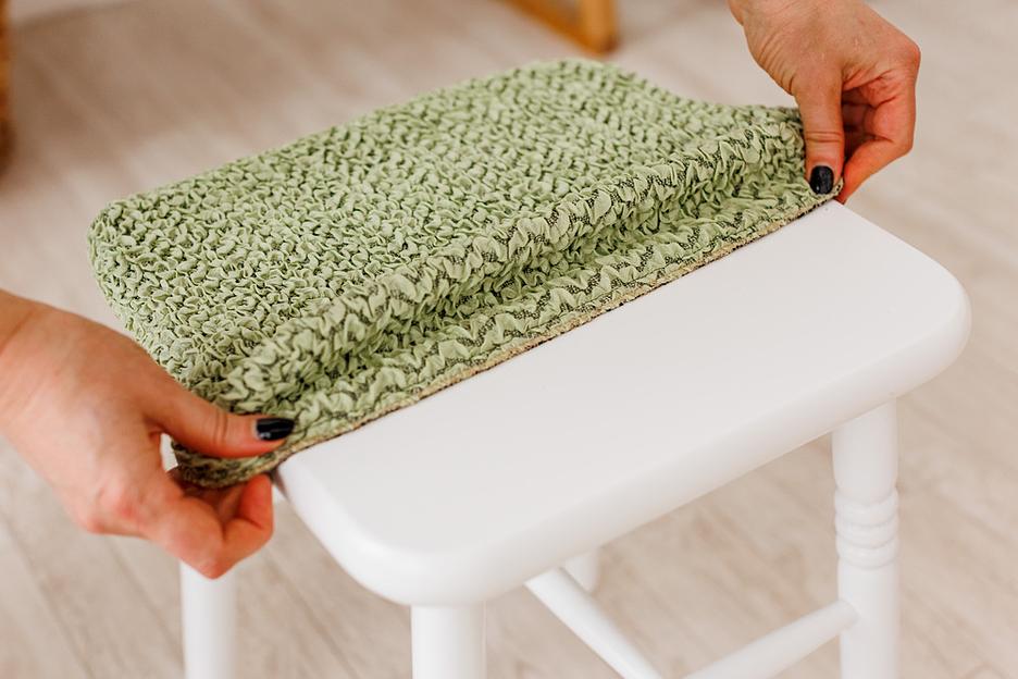 Чехол на табурет Чехлы&Пледы «Букле» зелёный шалфей (2 шт) ОПТ фото 6