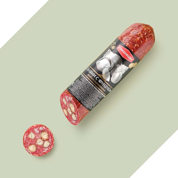 Колбасное изделие сырокопчёное Салями с фундуком ОПТ фото 1