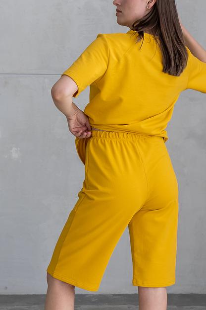 Женский костюм жёлтый футболка с шортами, футер двунитка ОПТ фото 2