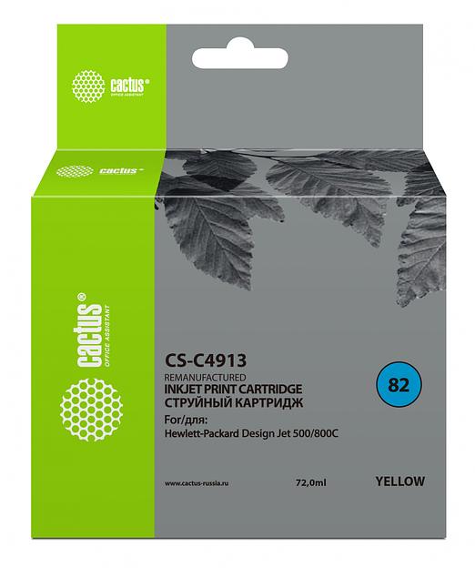 Картридж струйный Cactus CS-C4913 №82 желтый (72мл) для HP DJ 500/800C фото 1