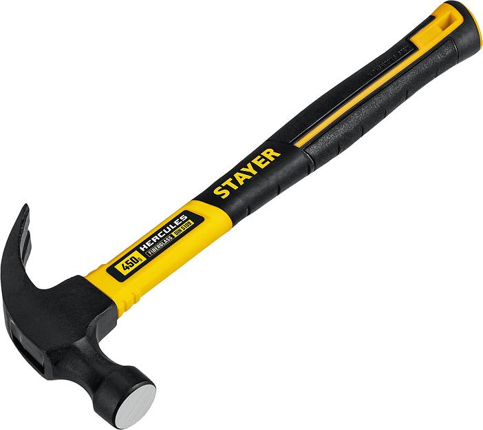 STAYER Hercules, 450 г, молоток-гвоздодёр столярный с фиберглассовой рукояткой, Professional (2026-450) фото 3