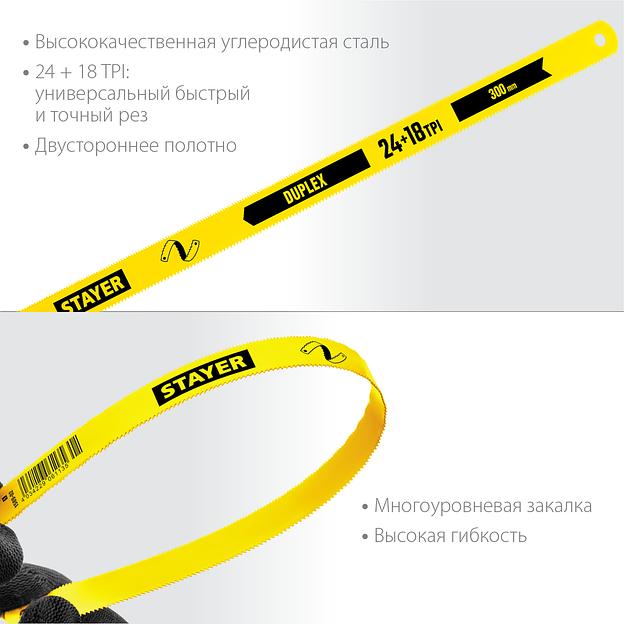 STAYER Duplex 24 + 18 TPI, 12 х 300 мм, 1 шт, коробка 50 шт, двустороннее полотно по металлу (1589-02) фото 2