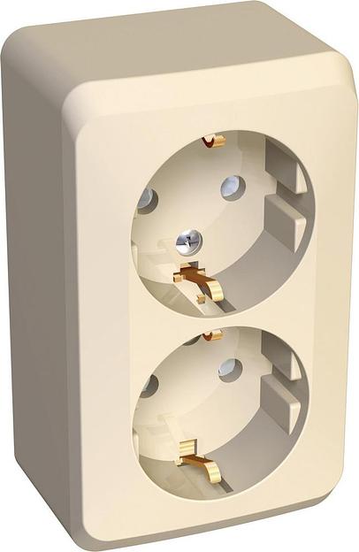 Systeme electric PA16-008K ЭТЮД О/У двойная РОЗЕТКА с заземлением со шторками 16А 250B, КРЕМОВЫЙ, Россия фото 3