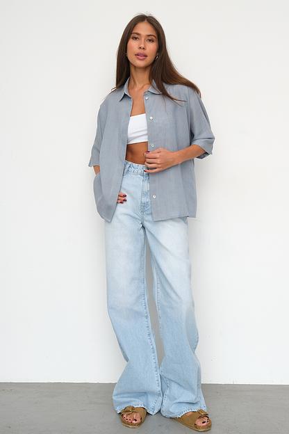 Рубашка короткая  S021_BBMNG/Бежево-голубой меланж  фото 2