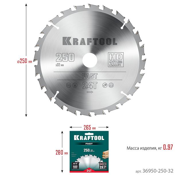 KRAFTOOL Fast, 250 х 32 мм, 24Т, пильный диск по дереву (36950-250-32) фото 6