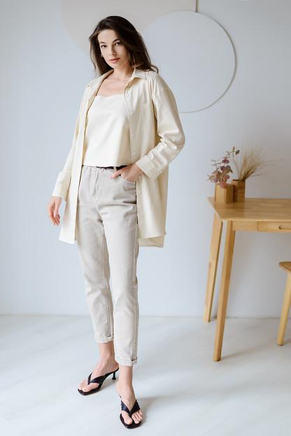 Рубашка удлинённая молочного цвета ОПТ фото 1