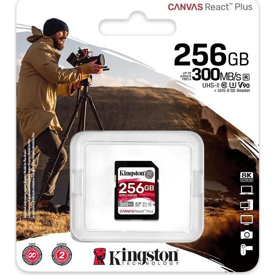 Карта памяти SD  Kingston Canvas React Plus  256GB  SDR2/256GB  UHS-II  R300/W260 + USB Adapter фото 1