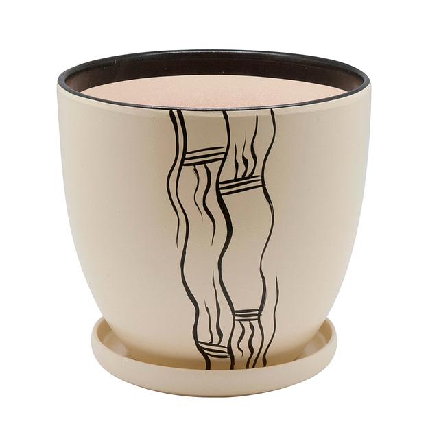 Керамический горшок с подставкой, 4,7л., Д215 Ш215 В195, бежевый фото 1