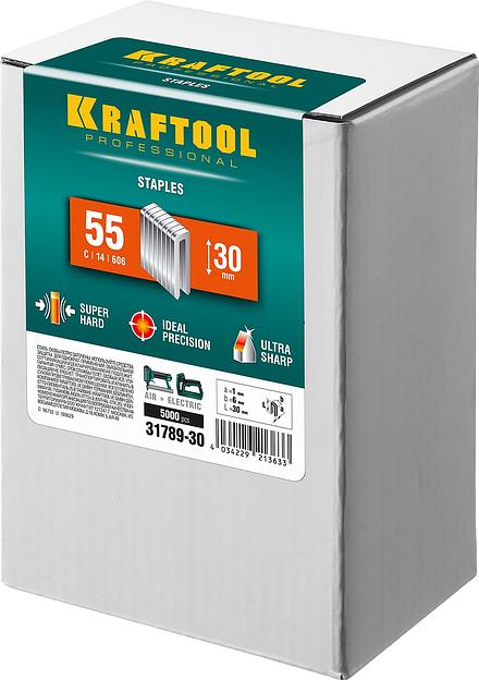 KRAFTOOL скобы тип 55 (90/C), 30 мм, калибр 18GA. 5000 шт (31789-30) фото 2