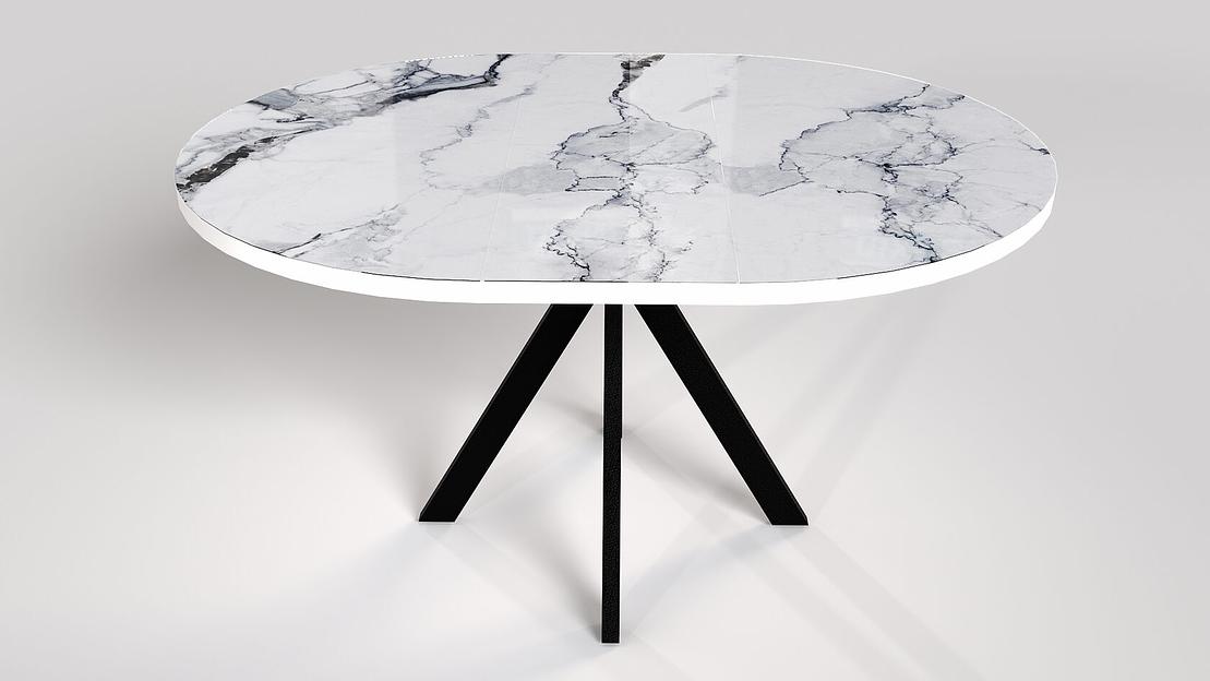 Стол Сохо 110(+35)×110×77 см чёрный металл, стекло мрамор глянец фото 5