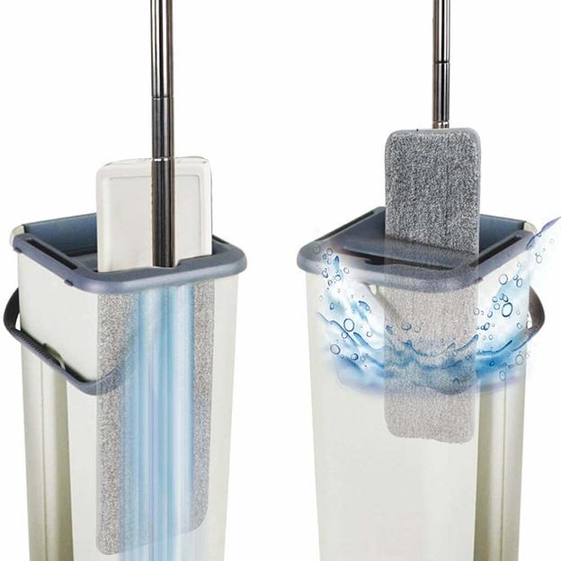 Комплект ведро 6 л с системой отжима и швабра с дополнительной насадкой RA-1131 бежевый, зелёный фото 4