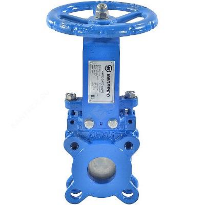 Задвижка 50 ру10 шиберная ножевая двусторонняя межфланцевая чугунная со штурвалом фото 1