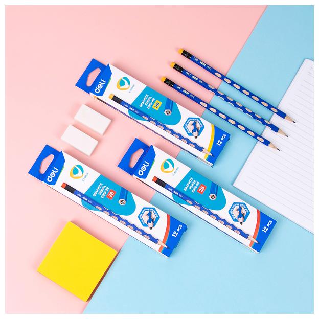 Карандаш ч/г Deli EC016-2B U-Touch 2B трехгран. (12шт) ластик фото 6