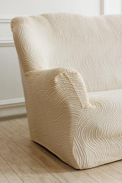 Чехол на трёхместный диван Чехлы&Пледы «Жаккард Волна» шампань ОПТ фото 4