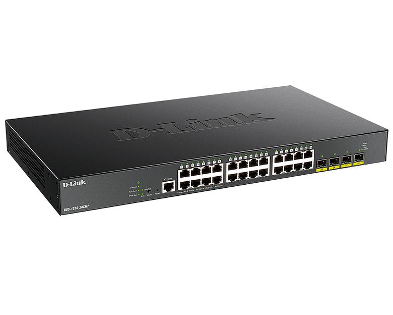 D-Link DGS-1250-28XMP/A1A Настраиваемый L2 коммутатор с 24 портами 10/100/1000Base-T и 4 портами 10GBase-X SFP+ (24 порта PoE 802.3af/at, PoE-бюджет 370 Вт) фото 1