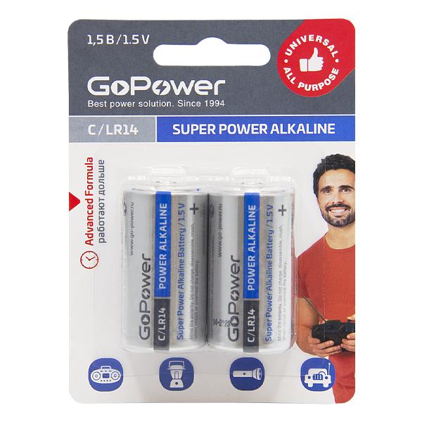 Батарейка GoPower LR14 C BL2 Alkaline 1.5V (2/12/192) блистер (2 шт.) Батарейка GoPower LR14 C (00-00017861) фото 1