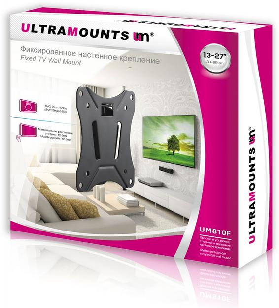 Кронштейн для телевизора Ultramounts UM 810F черный 13"-27" макс.25кг настенный фиксированный фото 2