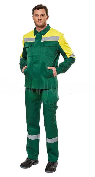 Костюм «Монтажник» зеленый с желтой отделкой ОПТ фото 1