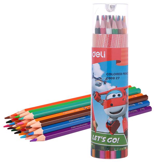 Карандаши цв. Deli EC00827 Super Wings шестигран. тополь 24цв. туба пл. фото 1