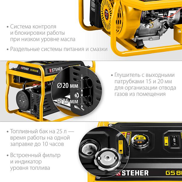STEHER 7000 Вт, бензиновый генератор с электростартером (GS-8000E) фото 7