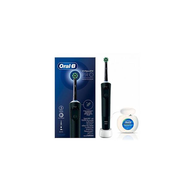 Электрическая зубная щетка Oral-B Vitality Pro D103.413.3, + зубная нить, насадки для щётки: 1 шт, цвет: черный фото 1
