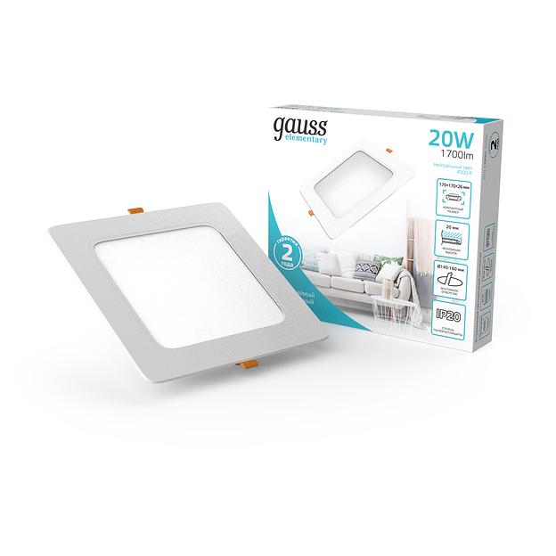 Светильник светодиодный ДВО 18 Вт 4000К 1600 лм 170-260В IP20 170х170х26мм монт разм 140х140мм Пластик Elementary Gauss фото 3