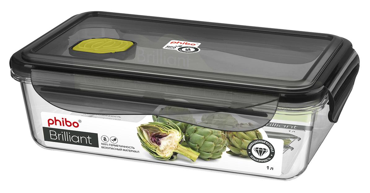 Контейнер для продуктов прямоуг.  1 л. 19,5*12,5*5,5 см.  герметич. с клапаном "Бриллиант" /1/12/ фото 1