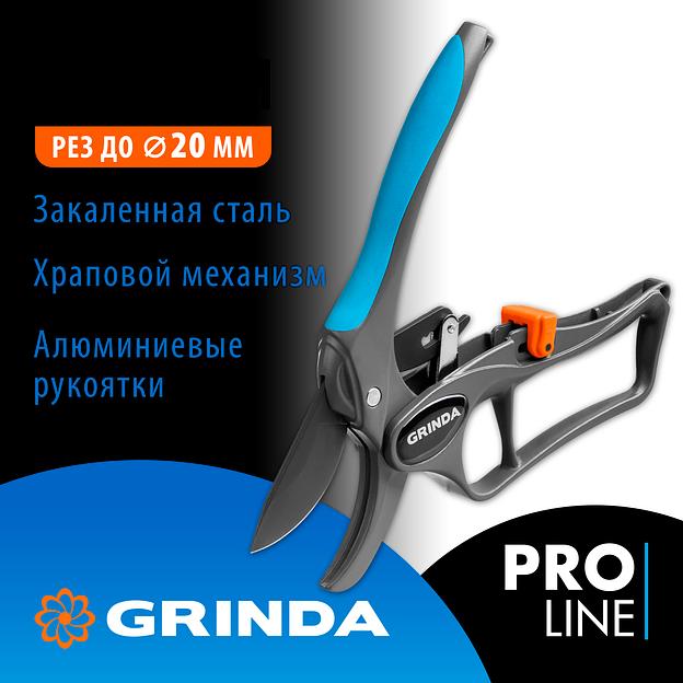 GRINDA P-33, 200 мм, закаленная сталь, с храповым механизмом, алюминиевые рукоятки с эфесом, контактный секатор, PROLine (423433) фото 2