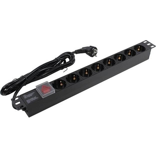 Exegate EX280844RUS Блок розеток ExeGate ServerPro PDU-19H805 Al-8S-EU3-SW, 19",1U,алюм, 8Schuko, евровилка, 3м фото 1