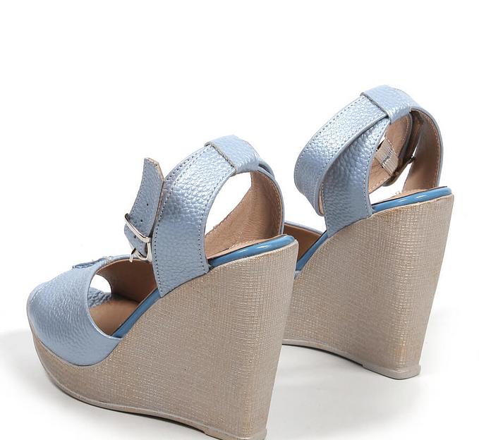 Босоножки женские из натуральной кожи на танкетке, арт.MT005 голубой перламутр ОПТ фото 5