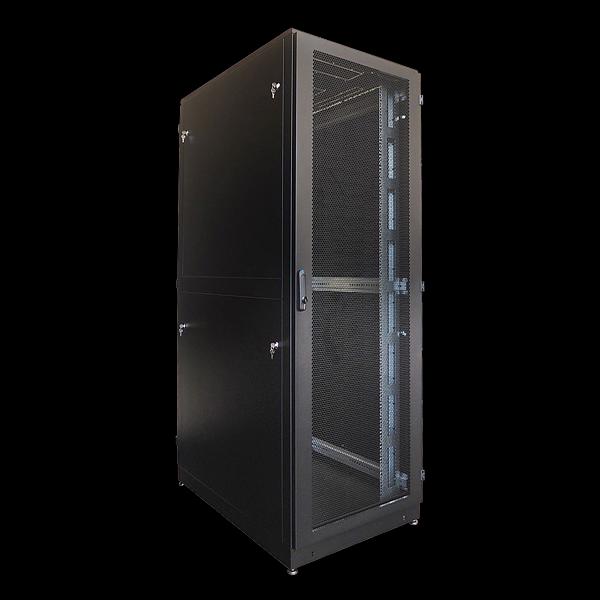 Шкаф телекоммуникационный напольный 42U (600 1000) дверь перфорированная, задние двойные перф., цвет черный (ШТК-М-42.6.10-48АА-9005) фото 1