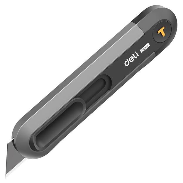 Нож Deli Технический нож "Home Series Black" Deli HT4008 Т-образное лезвие с механизмом автоматического возврата, эксклюзивный дизайн, корпус из высококачественного софттач пластика фото 1