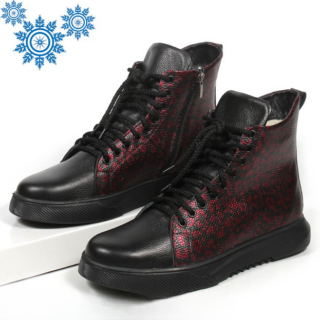 Зимние ботинки TAIS на шнурках с молнией, арт.MT238-2-Ш чёрно-бордовый ОПТ фото 1