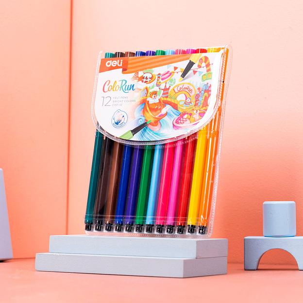 Фломастеры Deli EC157-12 12цв. пакет с европодвесом фото 2