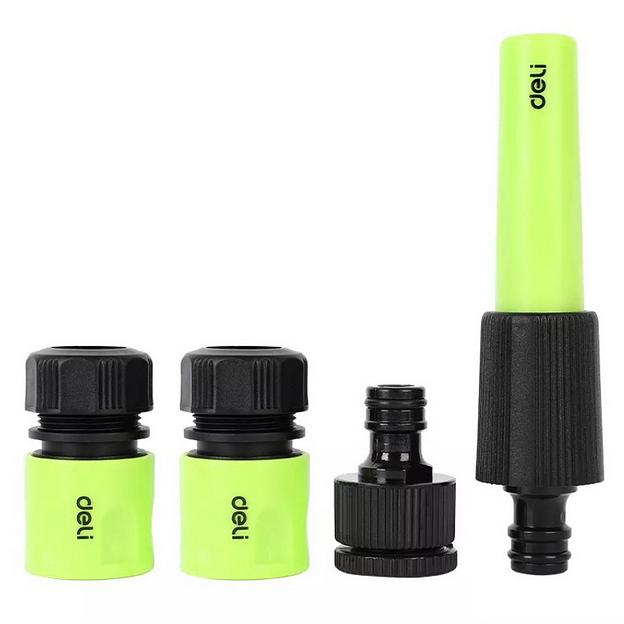 Набор соединителей для поливочных шлангов 5 шт 1/2" Deli DL8798 1/2" быстросъемный коннектор с аквастопом, 1/2" быстросъемный коннектор, штуцер 1/2"-3/4", регулируемая головка 110 мм для изменения формы струи, ударопрочный пластик фото 1