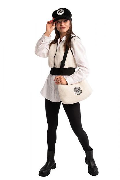 Меховая сумка на молнии из овечьей шерсти, ваниль опт фото 3