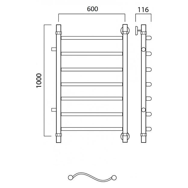 Полотенцесушитель водяной Роснерж Волна L101001 100x60 с боковым подключением 700 фото 2