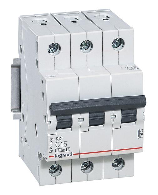 Выключатель автоматический Legrand RX3 419708 16A тип C 4.5kA 3П 400В 3мод фото 1